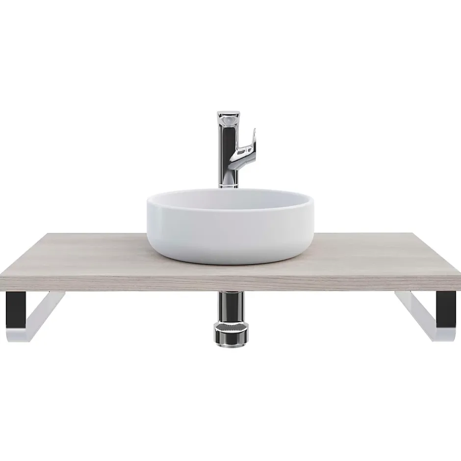 T-Bath Plan de toilette 91x49x3 cm hydrofuge placage frêne naturel avec supports chromés* Plan De Travail Salle De Bains