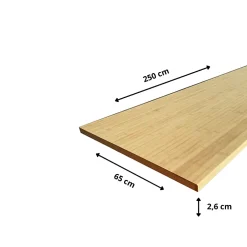 Wood&Sens Plan de travail bois massif Bambou Naturel lamellé collé L.250 x P.65 cm, Ep.26 mm* Plan De Travail Buanderie