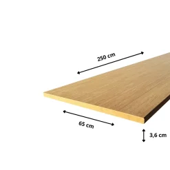 Wood&Sens Plan de travail bois massif Bambou Naturel lamellé collé L.250 X P.65 cm, Ep. 36 mm