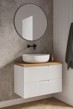 Furnidea Plan de travail en bois chêne massif naturel 60 cm pour meuble de salle de bain* Plan De Travail Salle De Bains