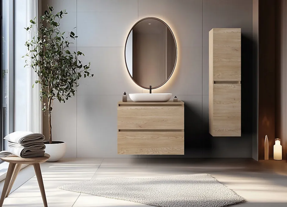 Furnidea Plan de travail pour meuble de salle de bain SIMPLE en chêne clair 80 cm
