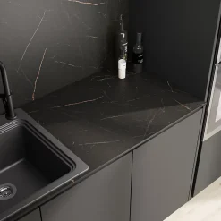 GoodHome Plan de travail réversible compact 1 face aspect marbre noir / 1 face noir mat Nepeta L.300 x l.62 x Ép.1,2 cm