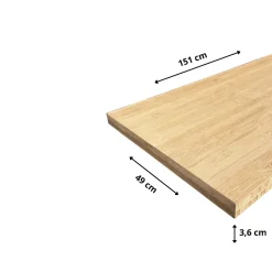 Wood&Sens Plan de vasque Bambou Pré-Huilé bois massif, l.151 x H.49 cm, Ep.36 mm