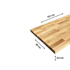 Wood&Sens Plan de vasque Chêne Pré-Huilé bois massif, l.151 x H.49 cm, Ep.36 mm