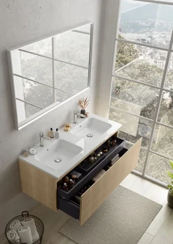 Ipiemme SRL Plan double vasque blanc brillant en céramique l.120 cm, Pura+* Plan Double Vasque