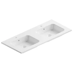 Ipiemme SRL Plan double vasque blanc brillant en céramique l.120 cm, Pura+* Plan Double Vasque