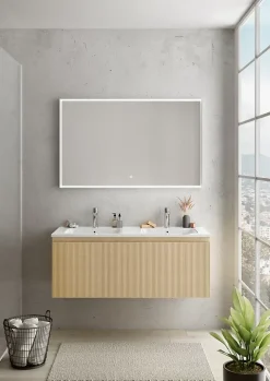 Ipiemme SRL Plan double vasque blanc brillant en céramique l.120 cm, Pura+* Plan Double Vasque