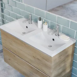 GoodHome Plan double vasque blanc Nira 100 cm