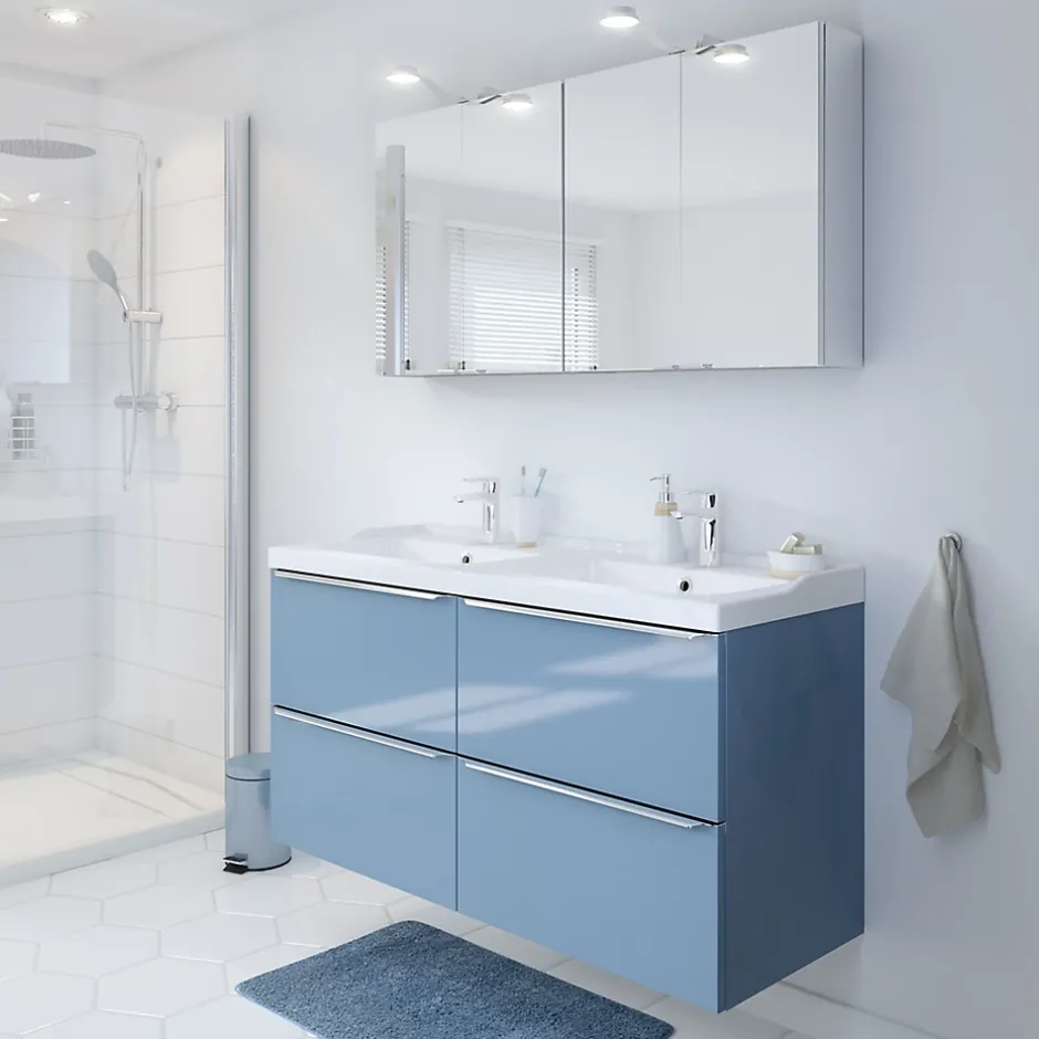 GoodHome Plan double vasque blanc en céramique l.120 cm Lana
