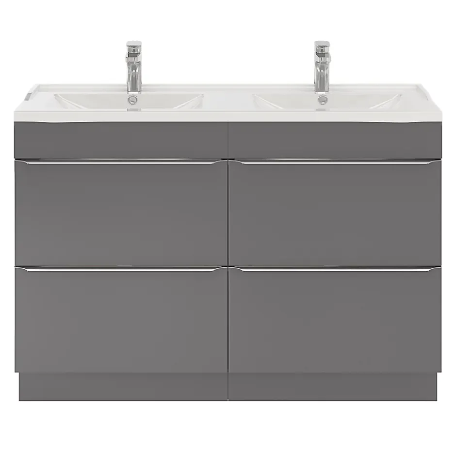 GoodHome Plan double vasque blanc en céramique l.120 cm Lana