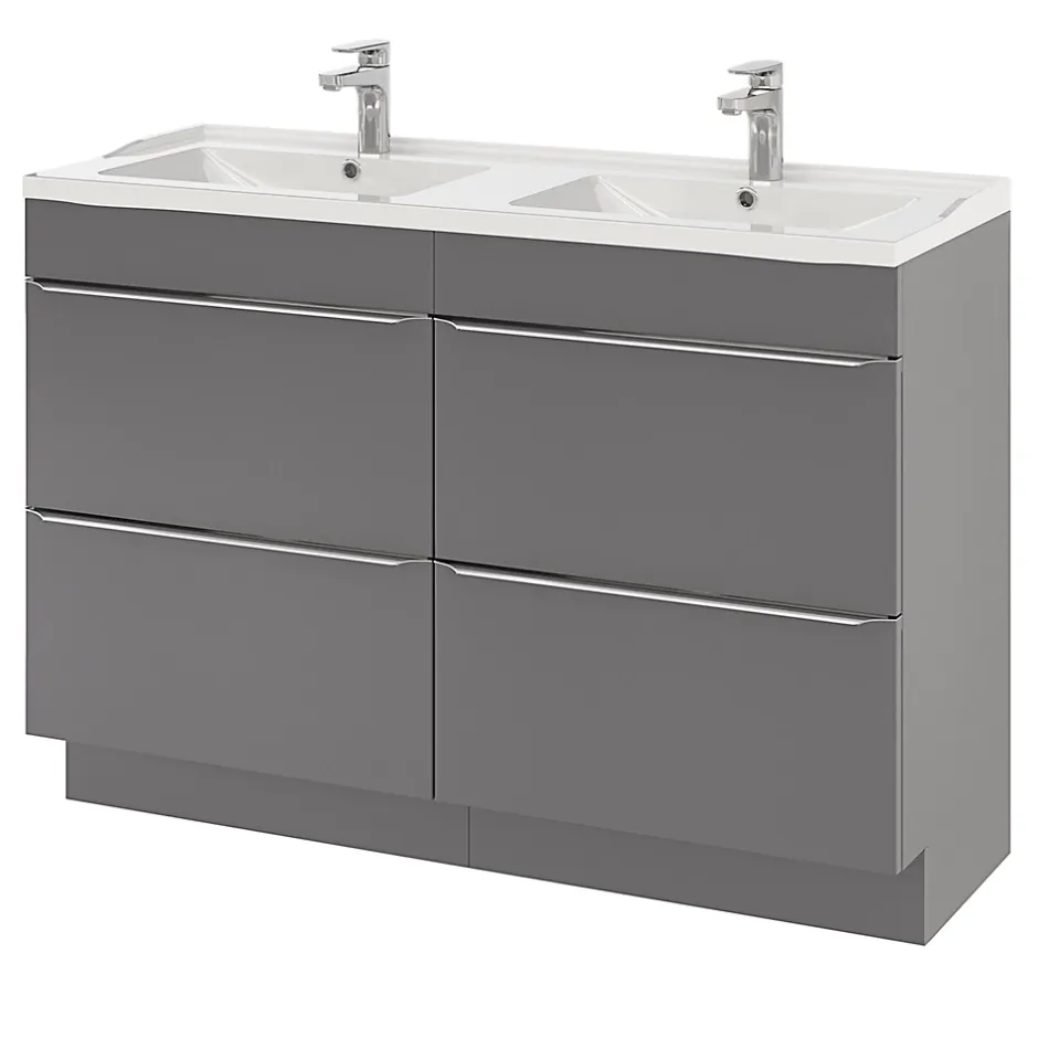 GoodHome Plan double vasque blanc en céramique l.120 cm Lana