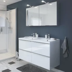 GoodHome Plan double vasque blanc en céramique l.120 cm Lana