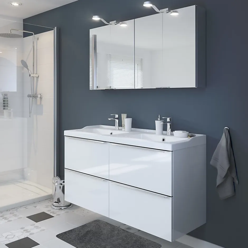 GoodHome Plan double vasque blanc en céramique l.120 cm Lana