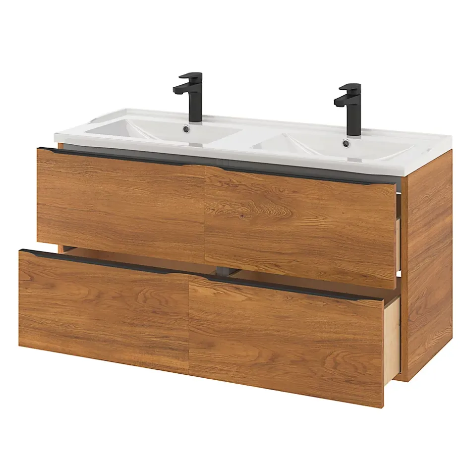 GoodHome Plan double vasque blanc en céramique l.120 cm Lana