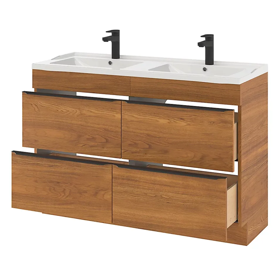 GoodHome Plan double vasque blanc en céramique l.120 cm Lana