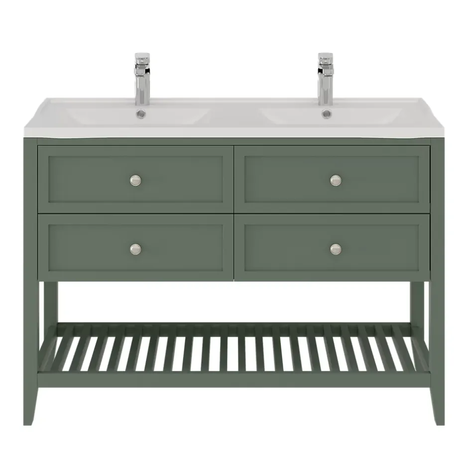 GoodHome Plan double vasque blanc en céramique l.120 cm Lana