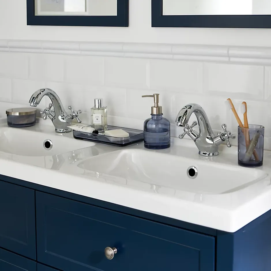 GoodHome Plan double vasque blanc en céramique l.120 cm Lana