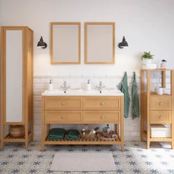 GoodHome Plan double vasque blanc en céramique l.120 cm Lana