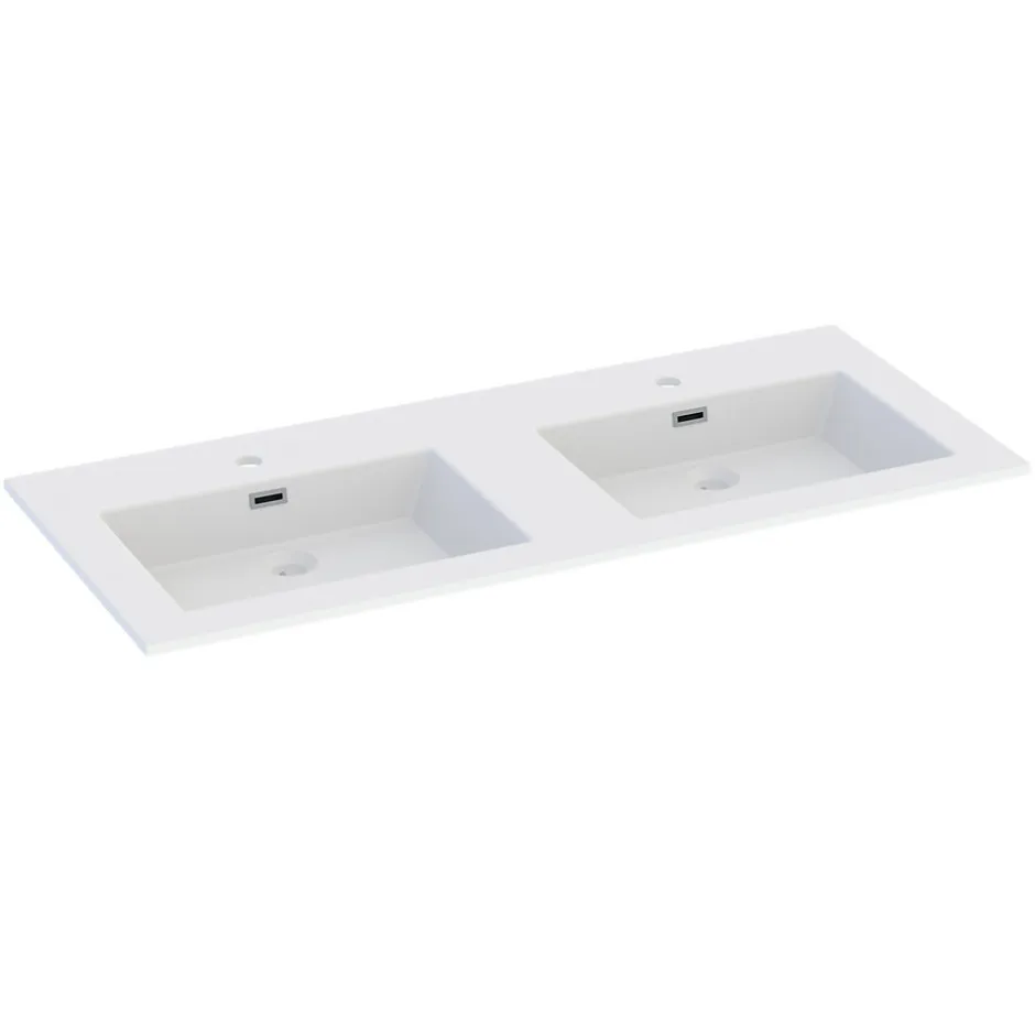 Cooke & Lewis Plan double vasque blanc en résine l.120 cm, Pamili