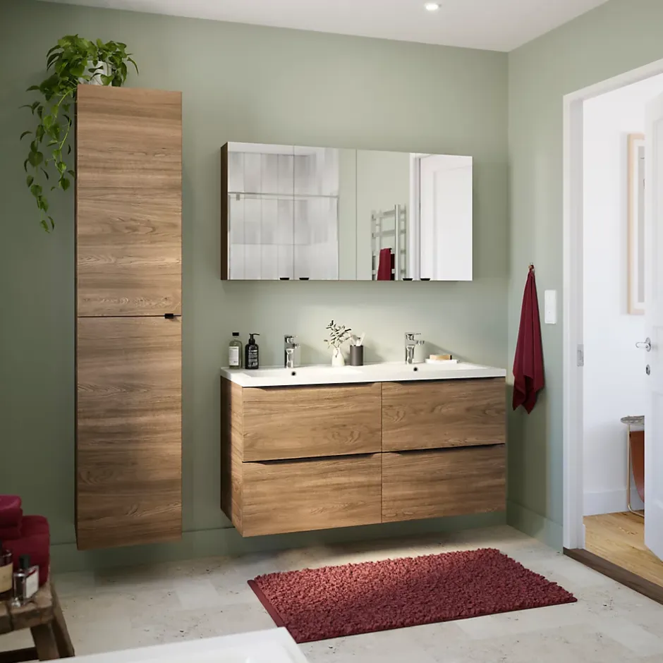 GoodHome Plan double vasque blanc en céramique l.120 cm Nira