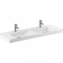 Sanindusa Plan double vasque céramique traditionnelle rectangle fixation murale ou à poser sur plan 120x43 Vista blanc