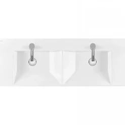 Sanindusa Plan double vasque céramique traditionnelle rectangle fixation murale ou à poser sur plan 120x43 Vista blanc