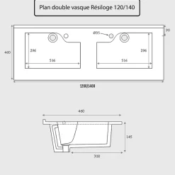 Cuisibane Plan double vasque design 140 cm RESILOGE