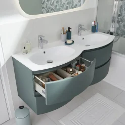 Plan double vasque en résine blanc Vague 138 cm* Plan Double Vasque