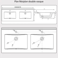 Cuisibane Plan double vasque en résine de synthèse RESIPLAN - 140 cm* Plan Double Vasque