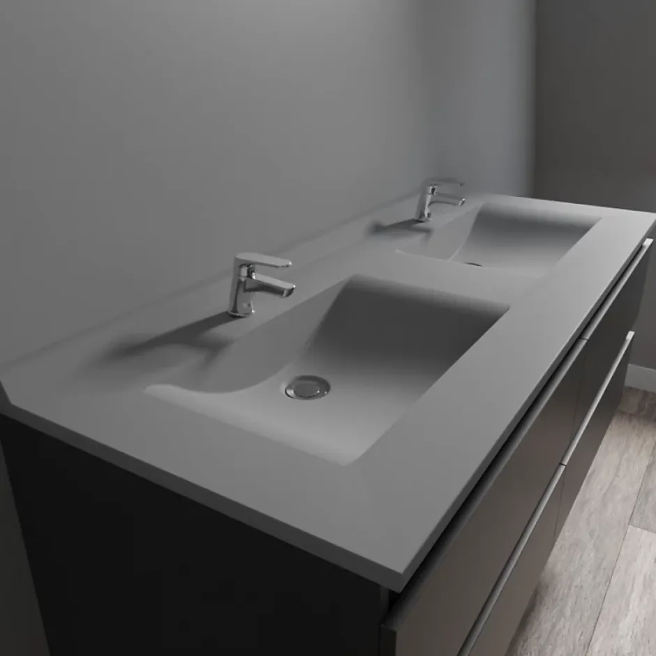 Cuisibane Plan double vasque en résine de synthèse gris RESIPLAN - 140 cm
