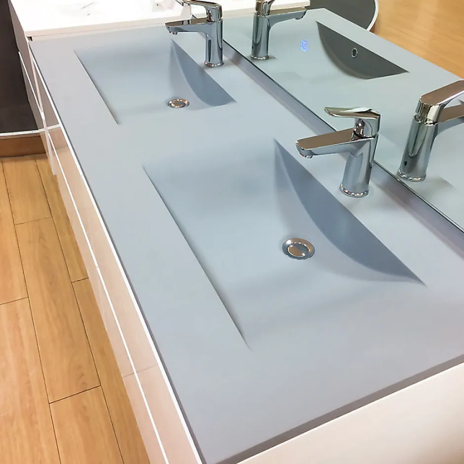 Cuisibane Plan double vasque en résine de synthèse gris RESIPLAN - 140 cm