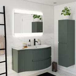 Plan double vasque en verre blanc 138 cm Vague* Plan Double Vasque