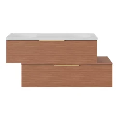 GoodHome Plan double vasque l.120 x P.45 cm en céramique avec plage de dépose au centre, blanc, Kentia