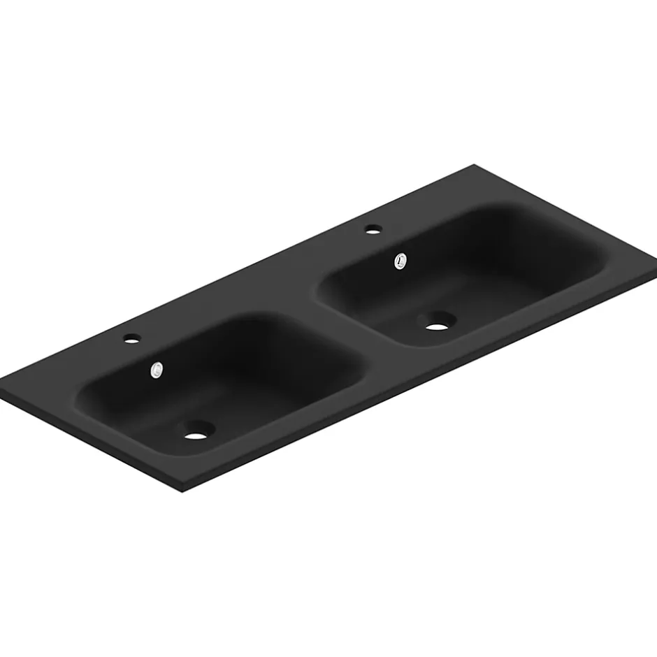 Ipiemme SRL Plan double vasque noir en résine l.120 cm, Pura+* Plan Double Vasque