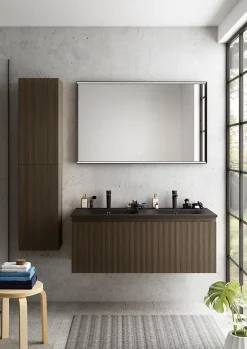 Ipiemme SRL Plan double vasque noir en résine l.120 cm, Pura+* Plan Double Vasque