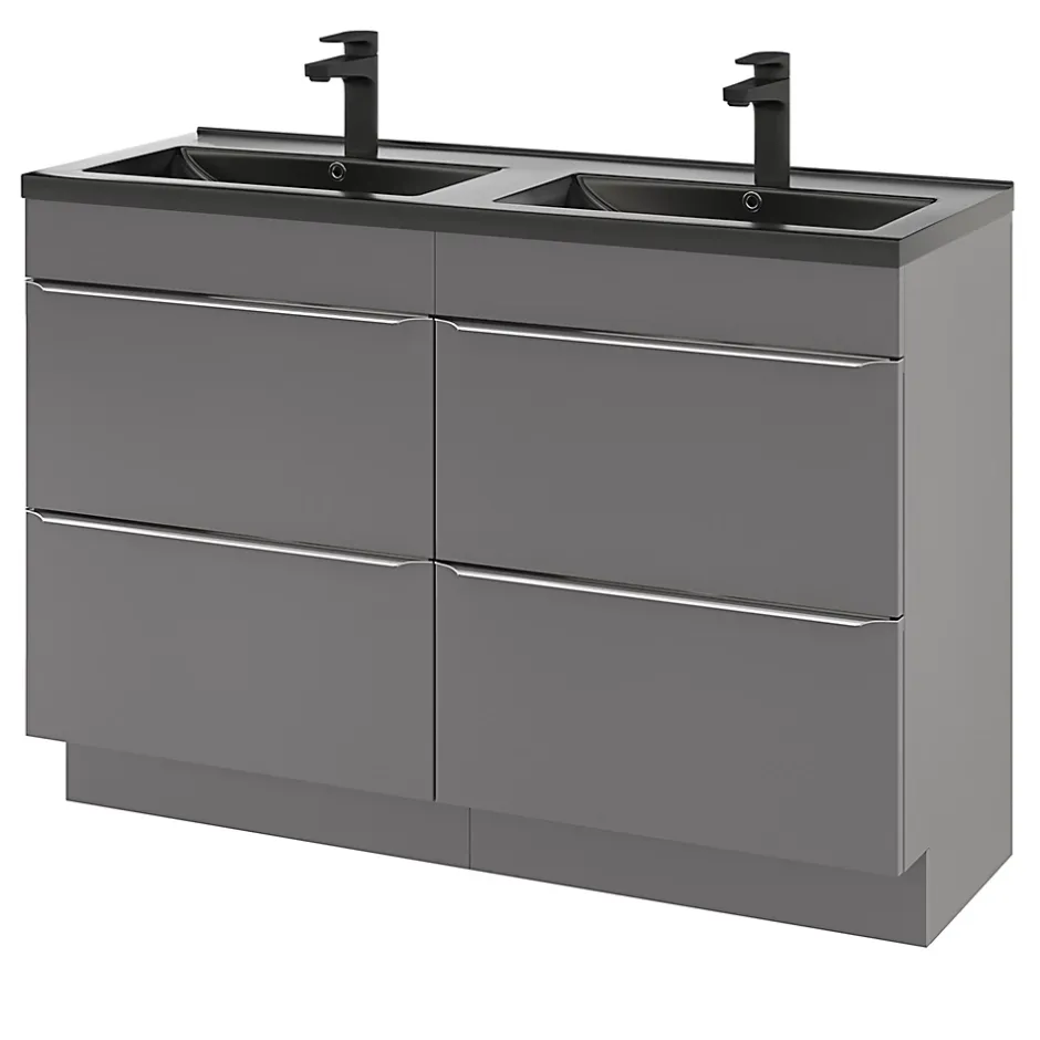 GoodHome Plan double vasque noir Nira 120 cm