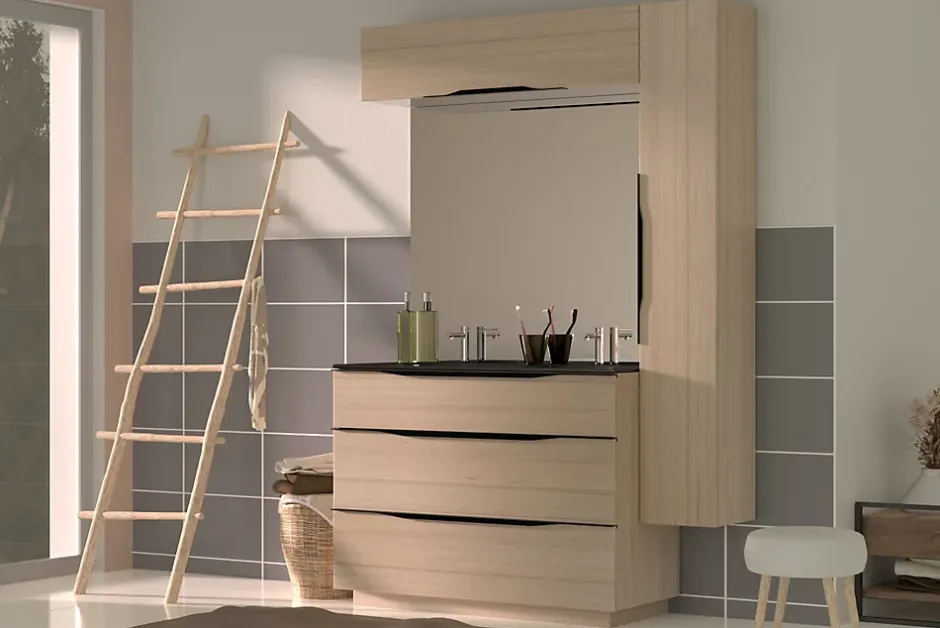 Plan double vasque noir mat en résine l.120 cm, Pamili* Plan Double Vasque