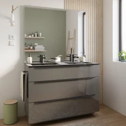 Plan double vasque noir mat en résine l.120 cm, Pamili* Plan Double Vasque