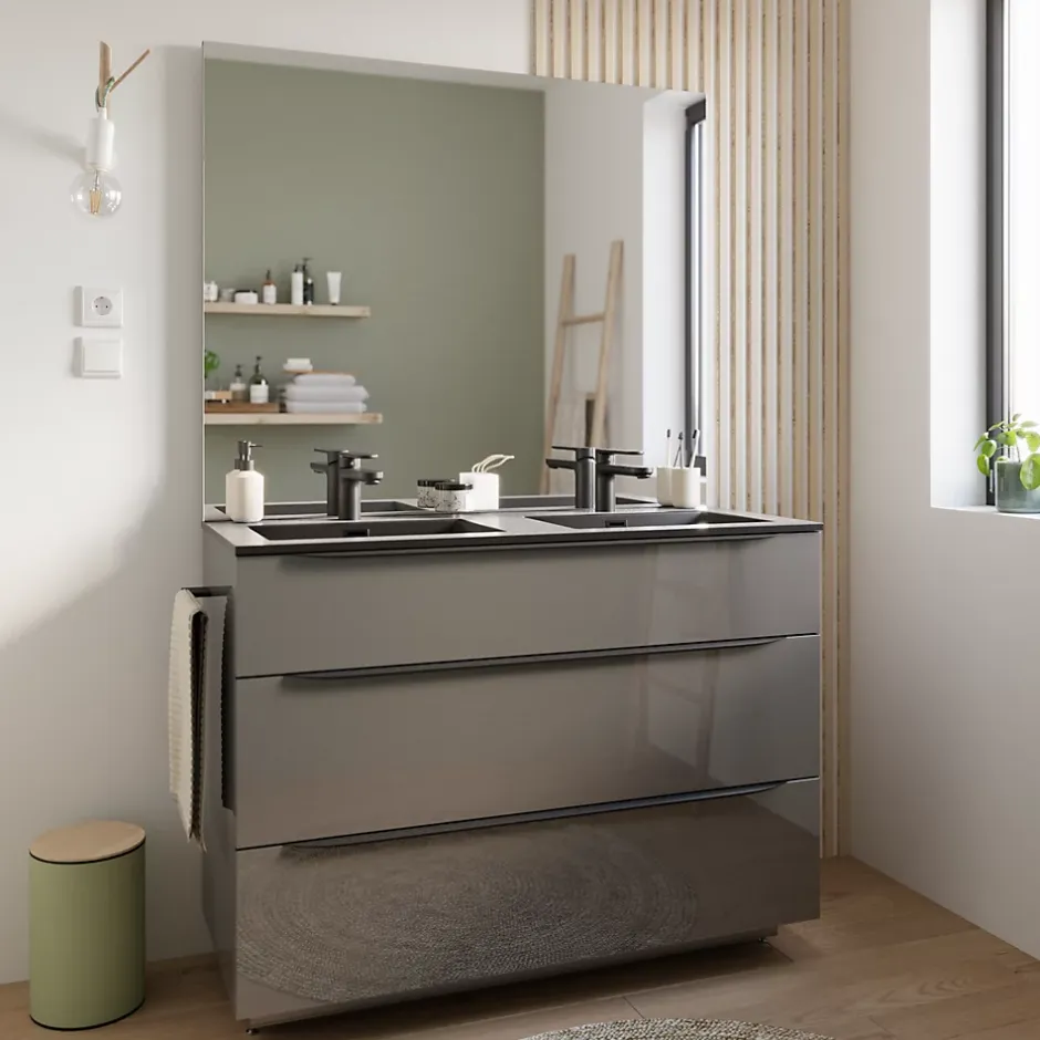 Plan double vasque noir mat en résine l.120 cm, Pamili* Plan Double Vasque