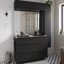 Plan double vasque noir mat en résine l.120 cm, Pamili* Plan Double Vasque