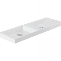 Sanindusa Plan double Vasque rectangulaire céramique traditionnelle 100x35 Vista blanc* Plan Double Vasque