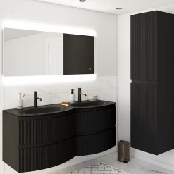 Plan double vasque verre noir mat Vague 138 cm