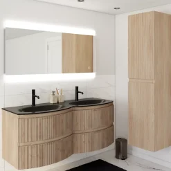 Plan double vasque verre noir mat Vague 138 cm