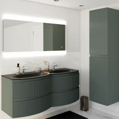 Plan double vasque verre noir mat Vague 138 cm
