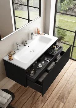 Ipiemme SRL Plan simple vasque blanc en résine l.120 cm pour 2 robinets, Pura+