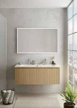Ipiemme SRL Plan simple vasque blanc mat en résine 120 cm pour 2 robinets, Pura+