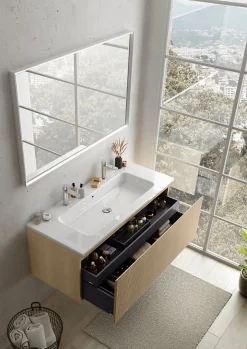 Ipiemme SRL Plan simple vasque en céramique blanc l.120 cm pour 2 robinets, Pura+* Plan Double Vasque