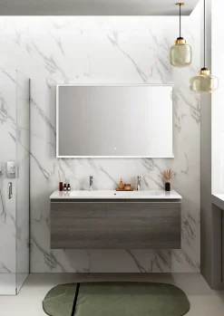 Ipiemme SRL Plan simple vasque en céramique blanc l.120 cm pour 2 robinets, Pura+* Plan Double Vasque