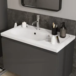 GoodHome Plan simple vasque l.80,6 x H.12,3 x P.45,2 cm, en céramique blanche, levanna* Plan Simple Vasque