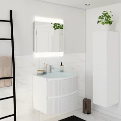 Plan simple vasque Vague en verre blanc l.69 x P.52 cm* Plan Simple Vasque
